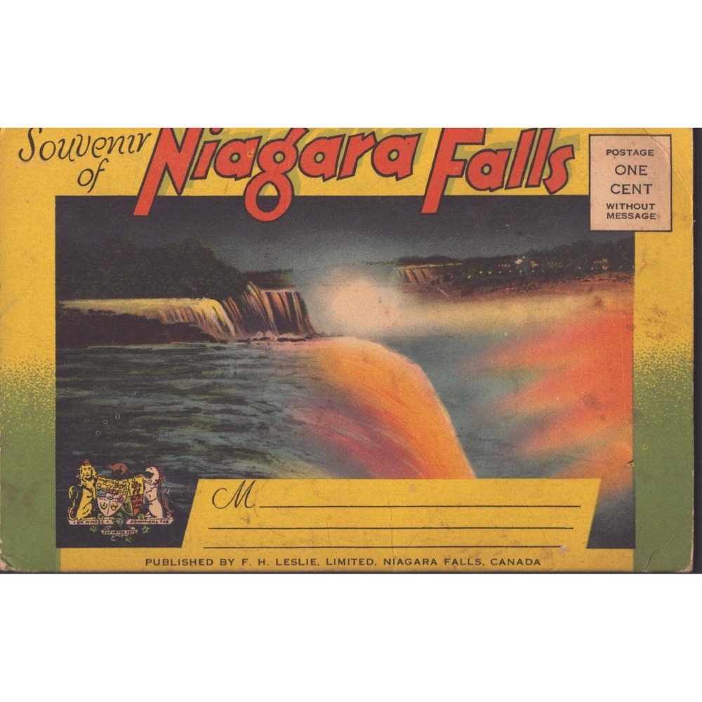 Niagara Falls Ontario Canada Souvenir Postcard Folder FH Leslie Night View - Picture 1 of 2